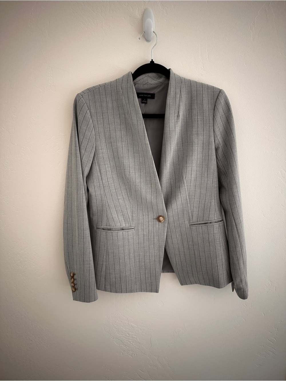 Ann Taylor Light Gray Pinstripe Open-Front Blazer